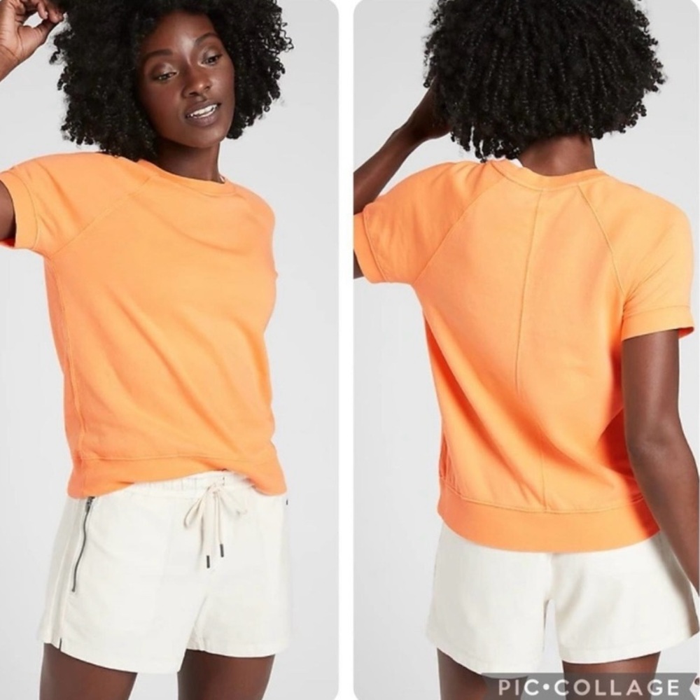 Athleta Sundown Sweatshirt Tee Short sleeve Sunrise Orange Sz XL Lightweight